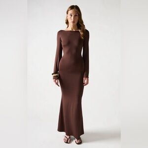 Chic Long Sleeve Brown Dress